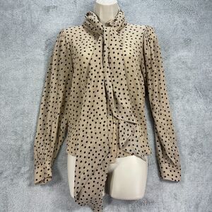 Ganni Blouse Women 2 Beige Georgette Polka Dot Semi Formal Office Wear Tie Neck